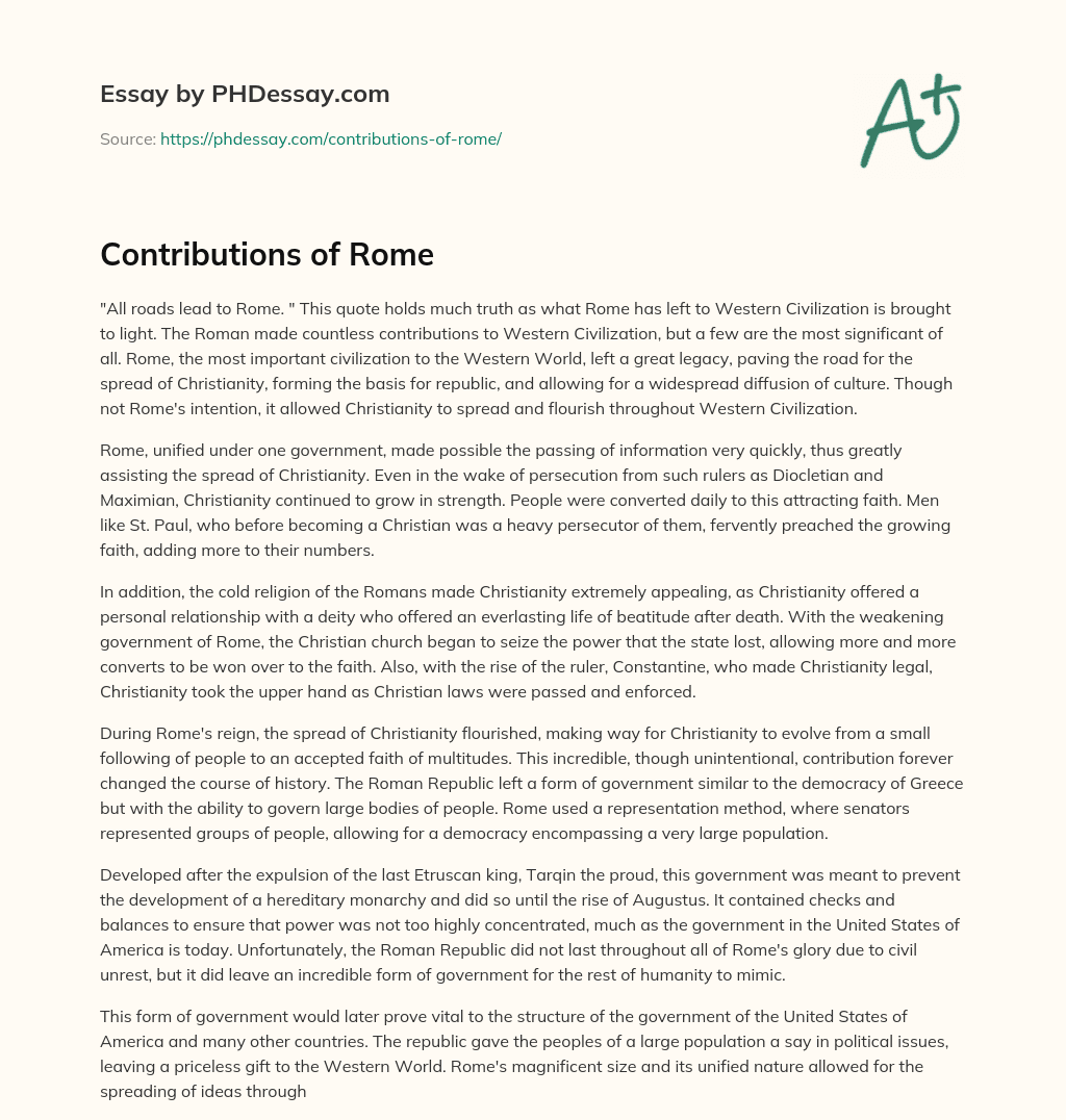 Contributions of Rome essay