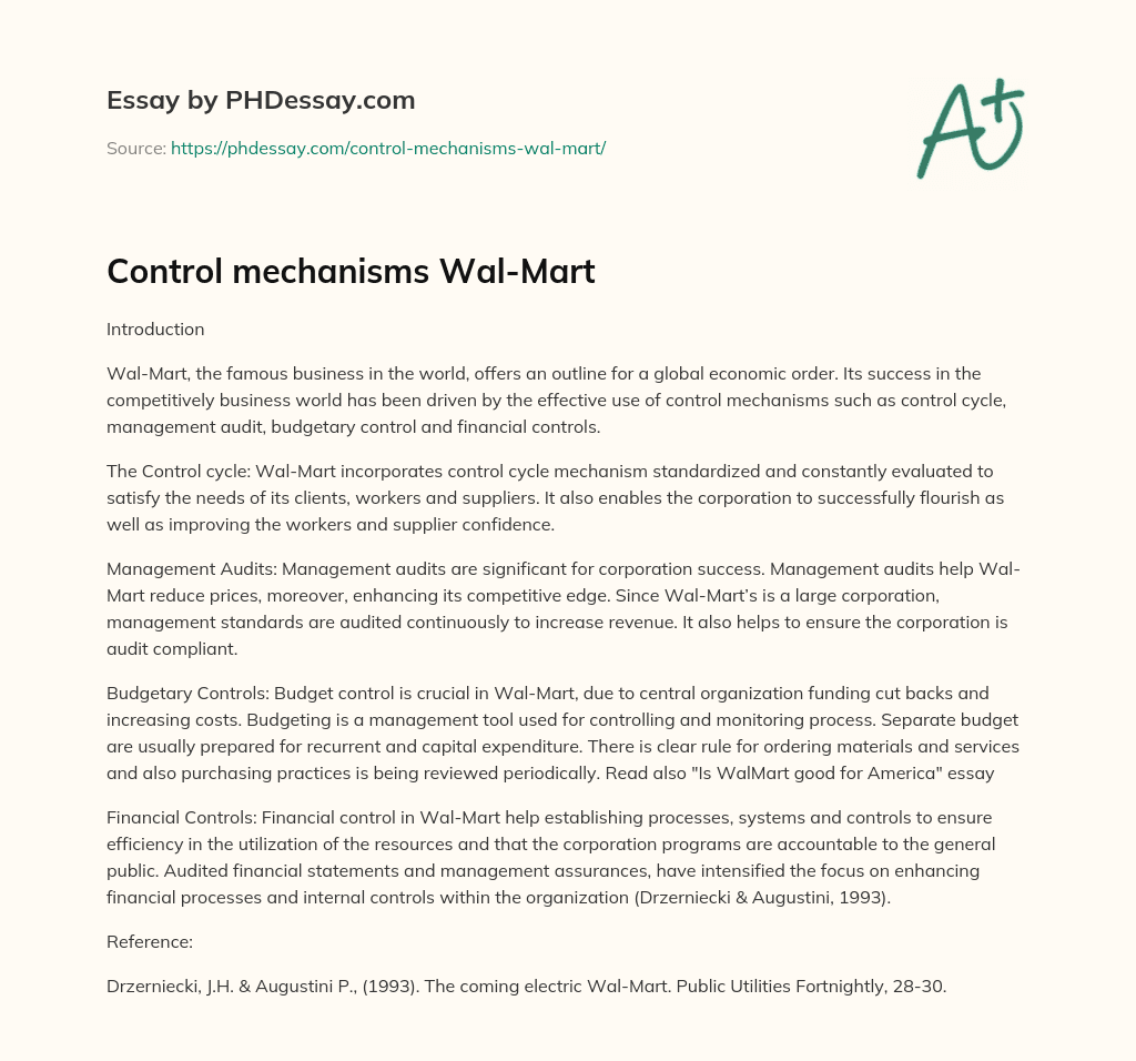 Control mechanisms Wal-Mart essay