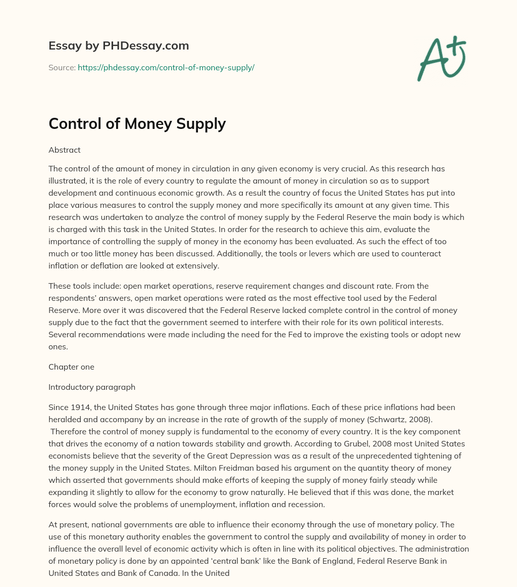 Control of Money Supply essay