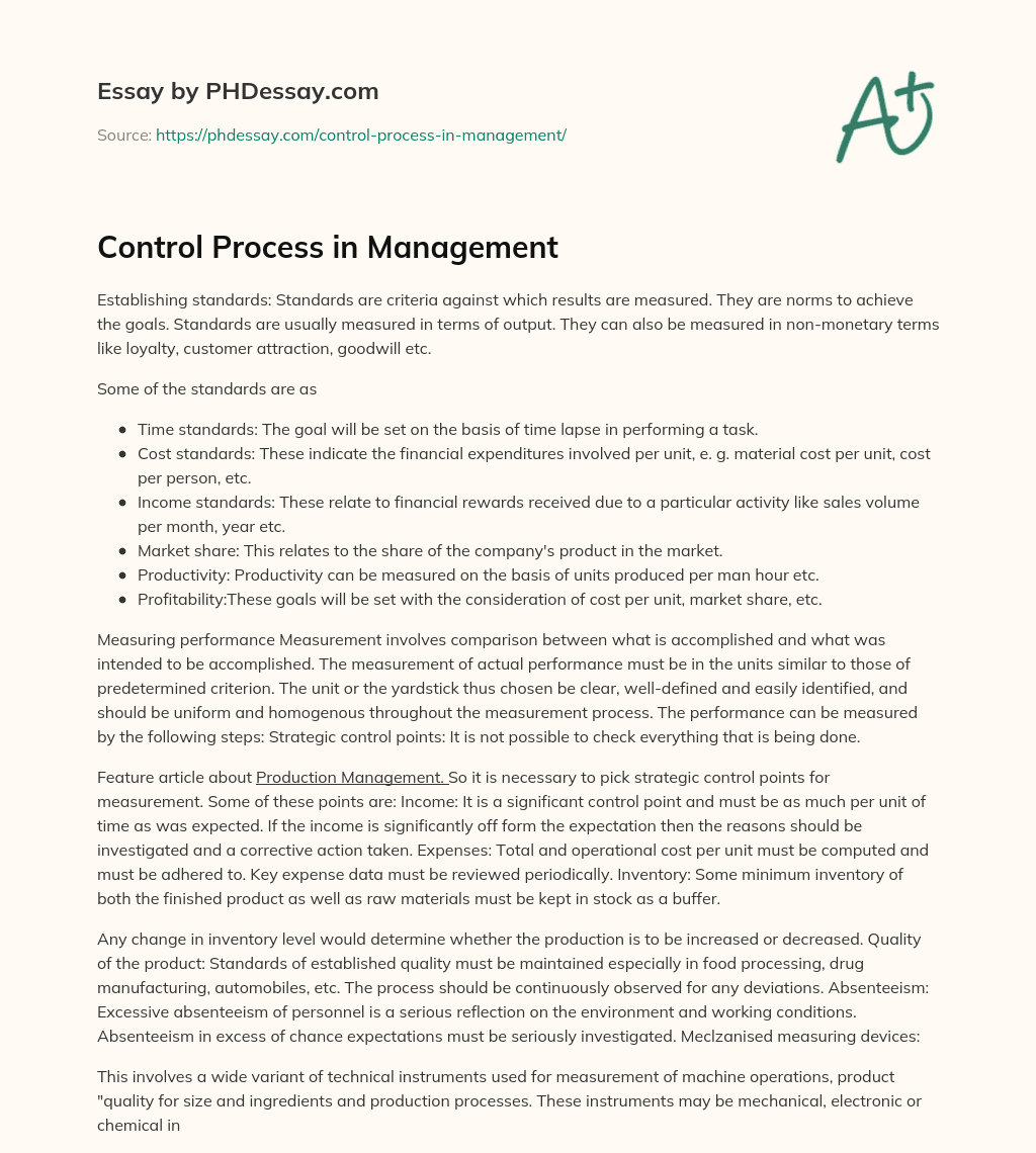 Control Process in Management essay