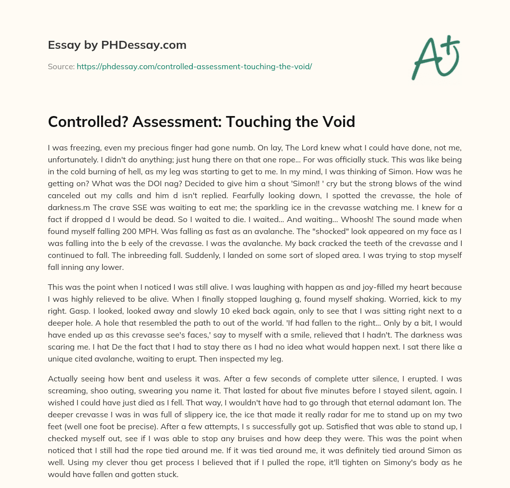 Controlled? Assessment: Touching the Void essay
