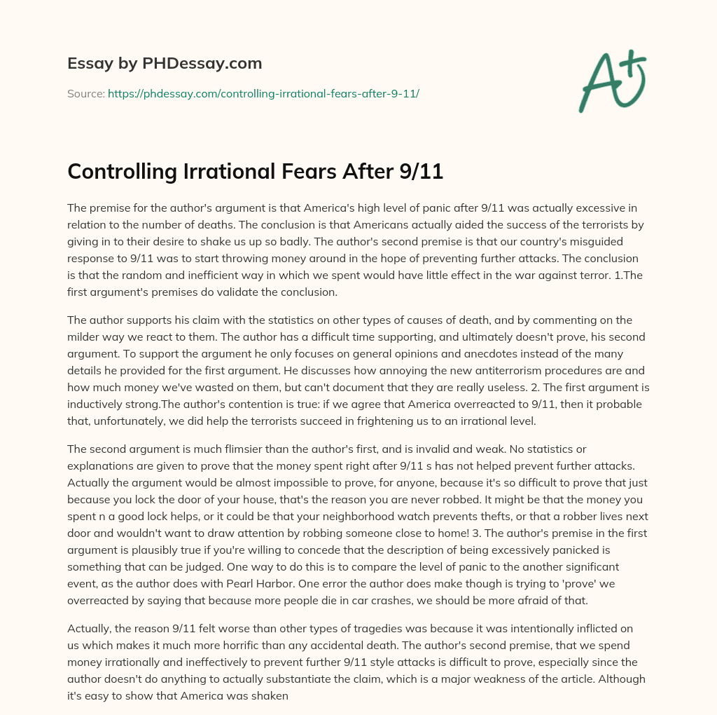 Controlling Irrational Fears After 9/11 essay