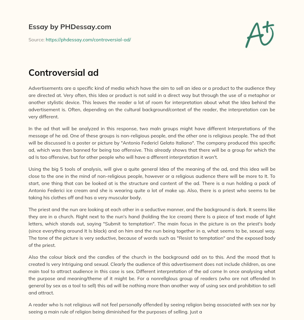 Controversial ad essay