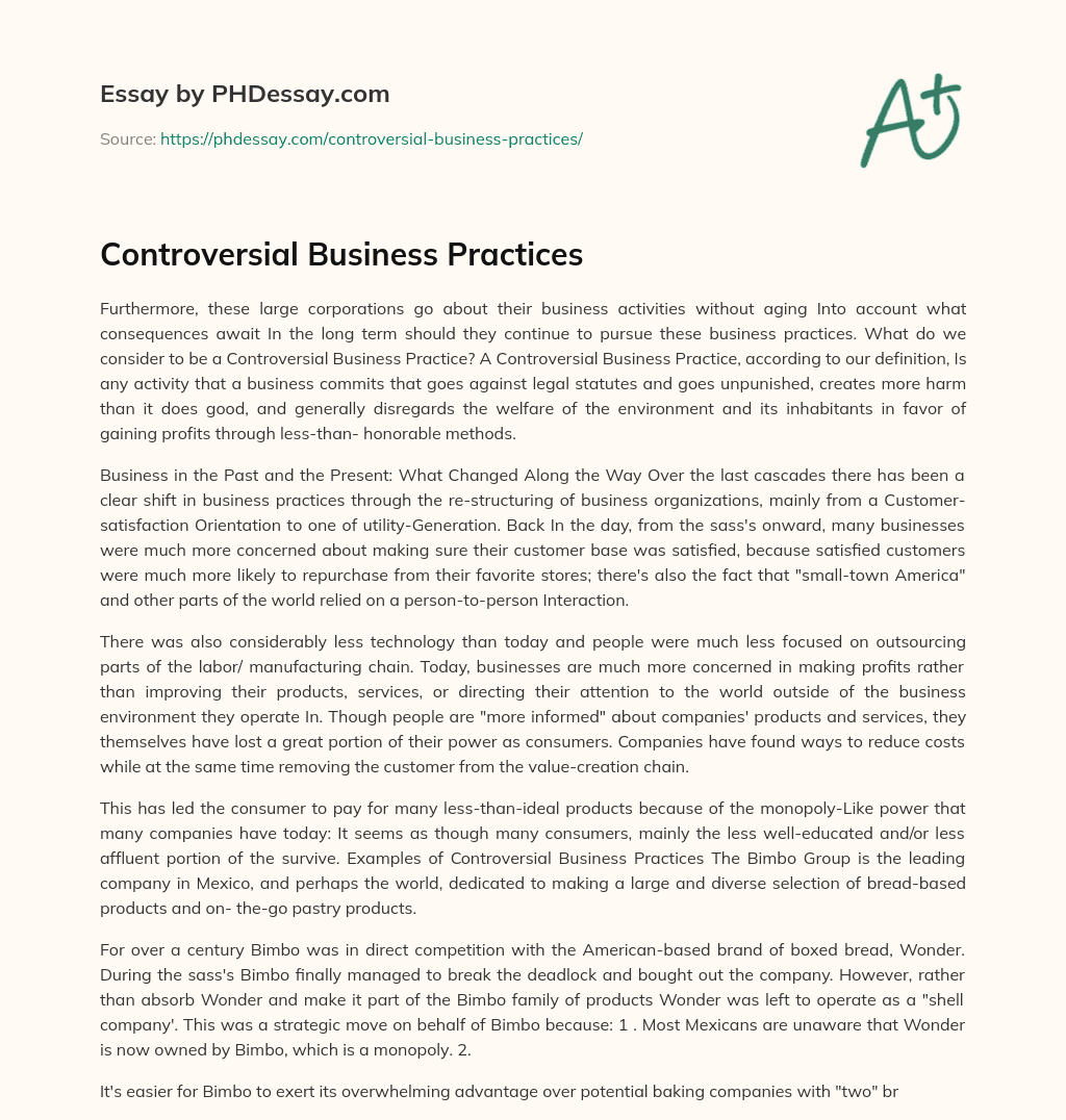 Controversial Business Practices essay