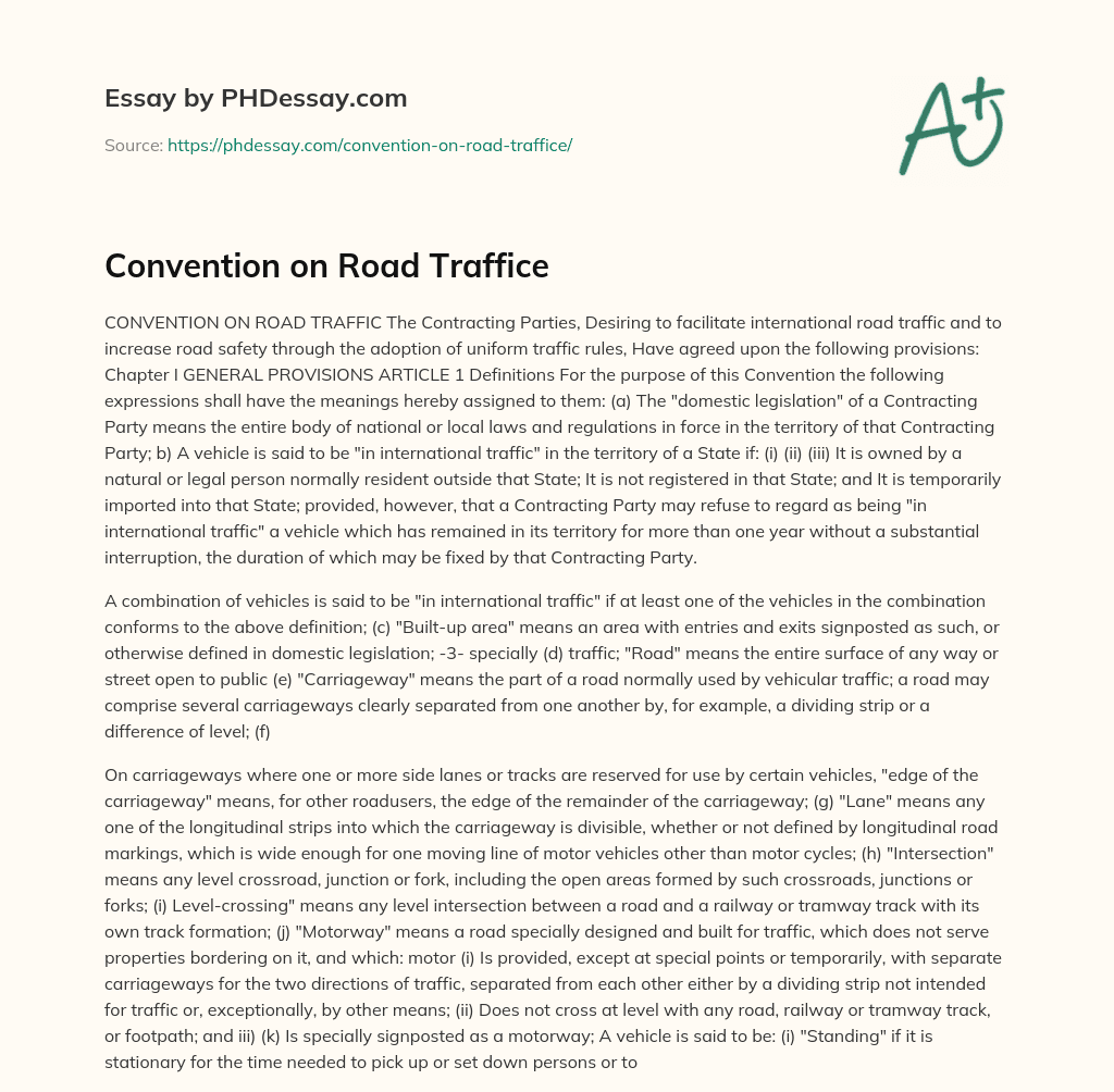 Convention on Road Traffice essay