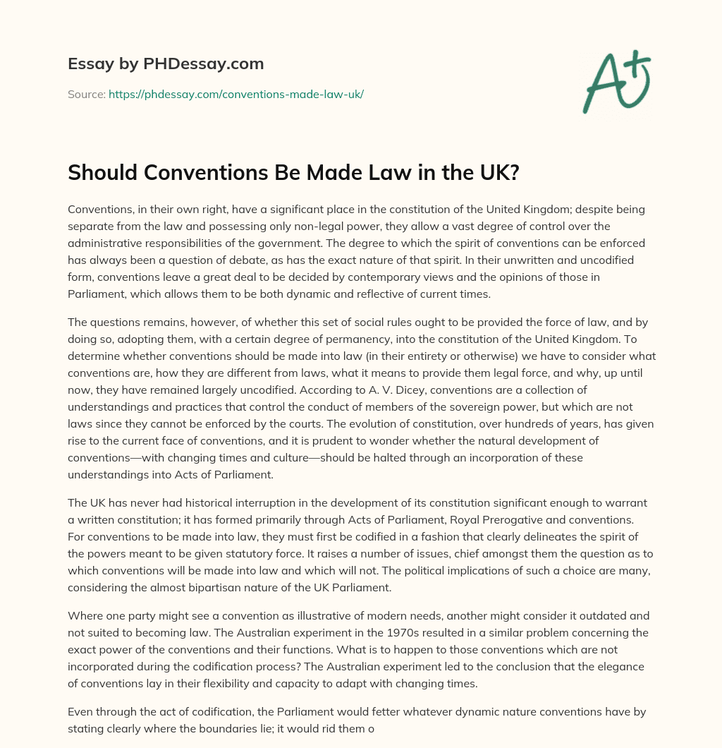 Should Conventions Be Made Law in the UK? essay