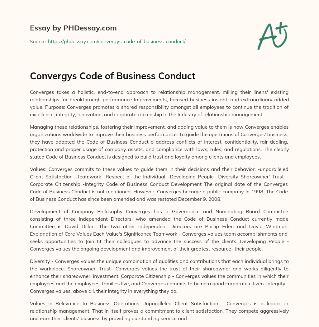 Convergys Code of Business Conduct essay