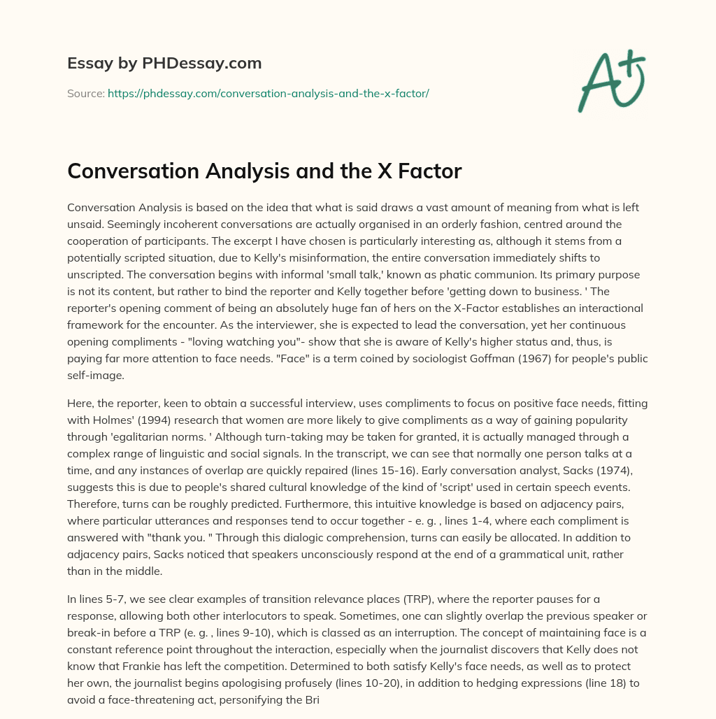 Conversation Analysis and the X Factor essay