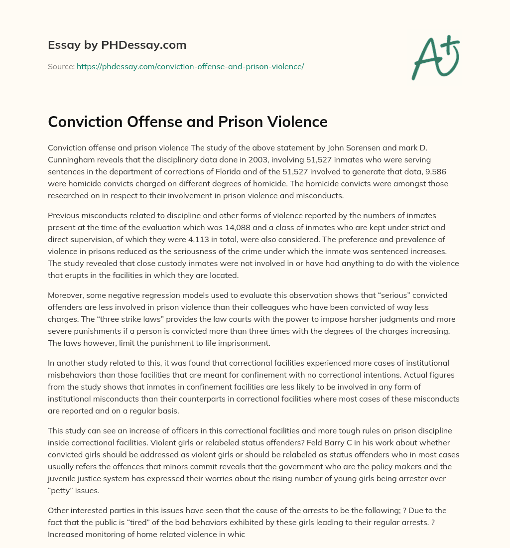 Conviction Offense and Prison Violence essay