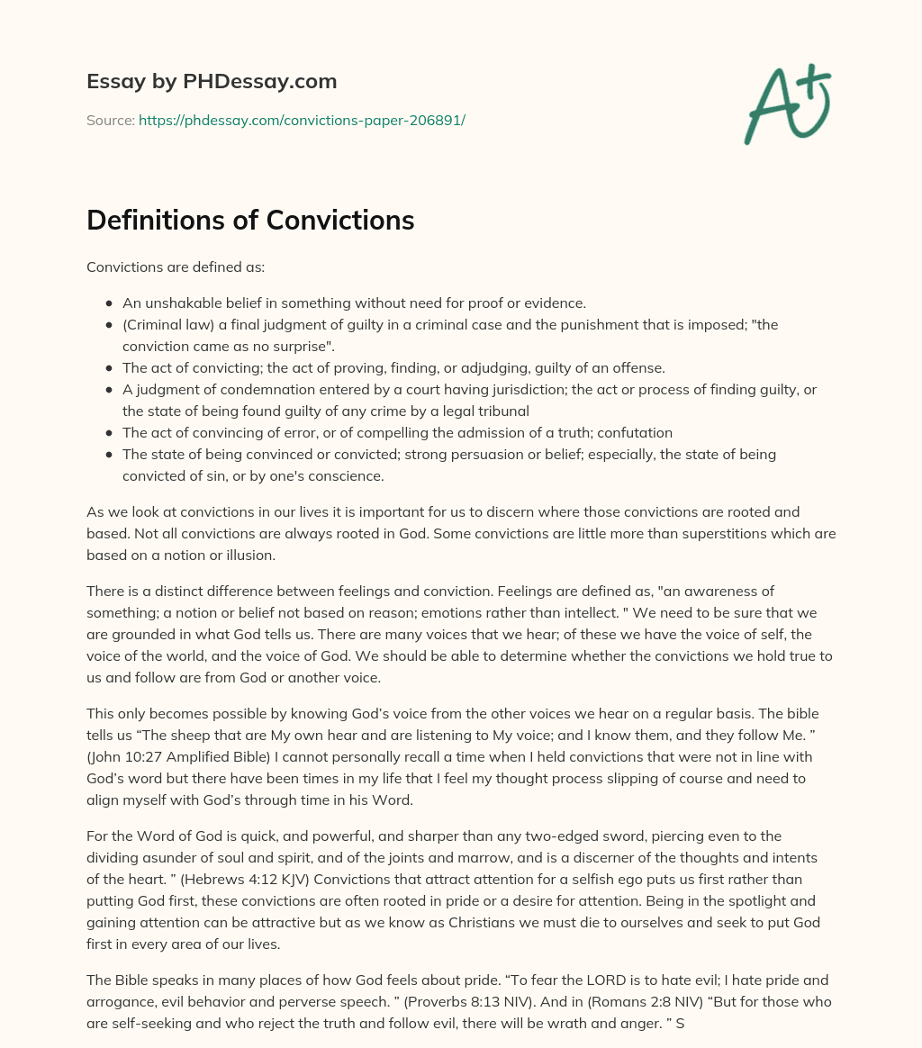 Definitions of Convictions essay