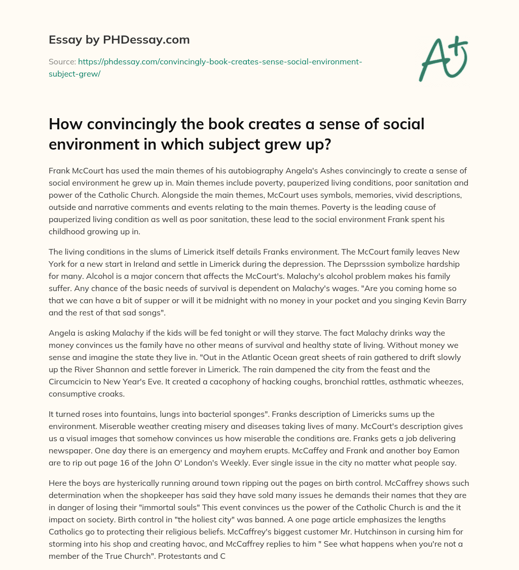How convincingly the book creates a sense of social environment in which subject grew up? essay
