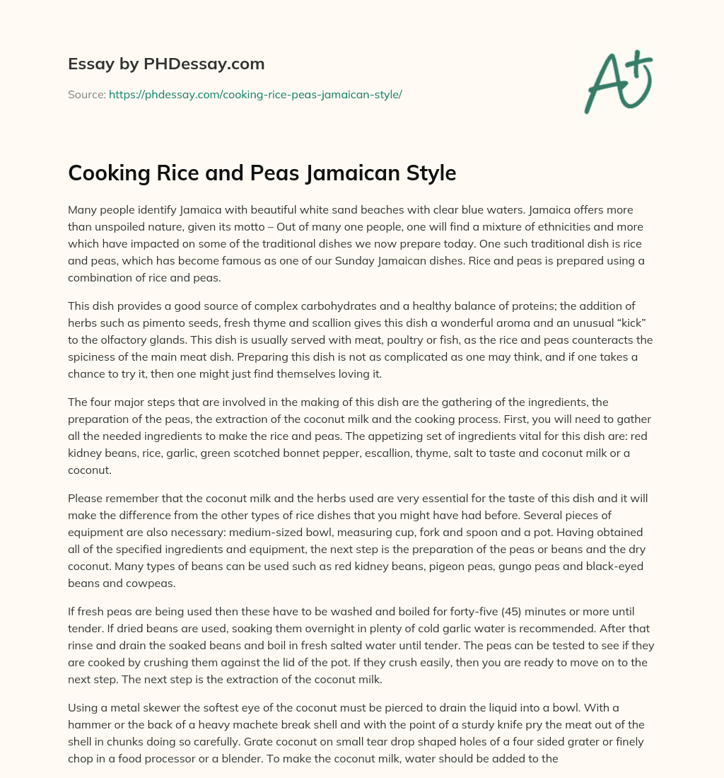 Cooking Rice and Peas Jamaican Style essay