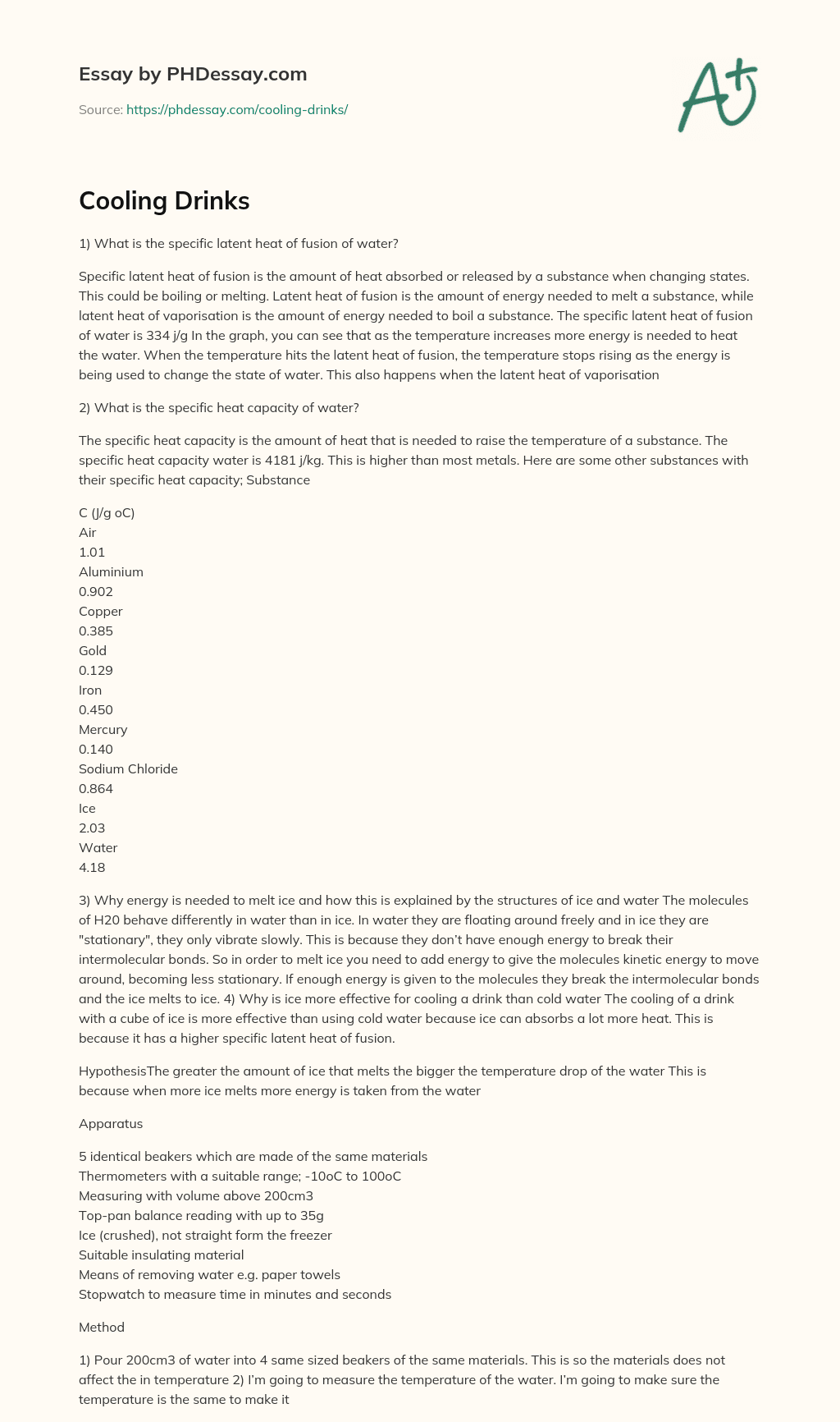 Cooling Drinks essay