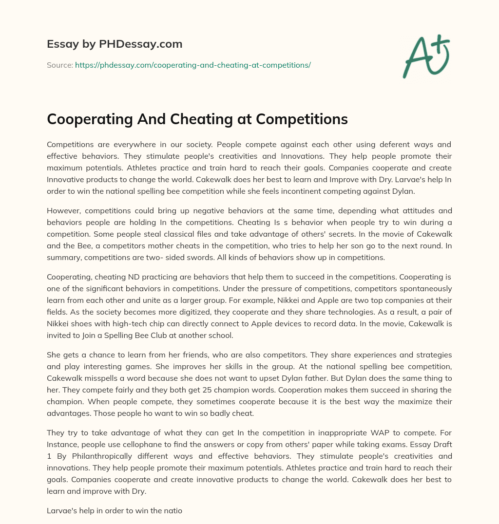 Cooperating And Cheating at Competitions essay