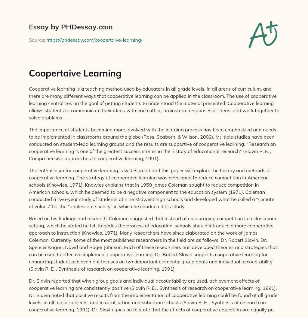 Coopertaive Learning essay
