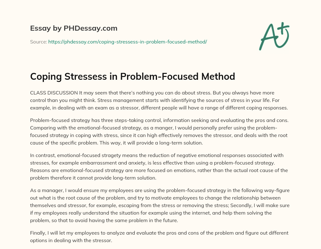 Coping Stressess in Problem-Focused Method essay