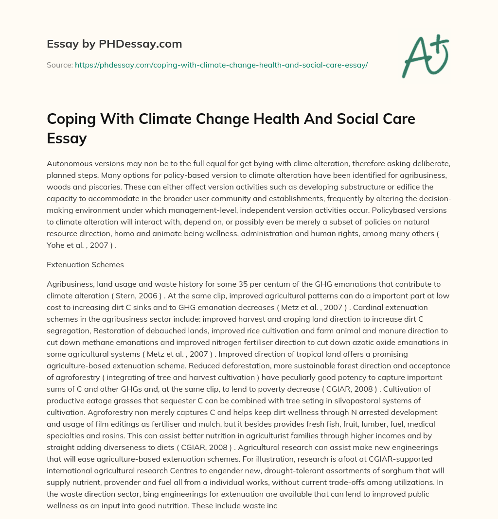 Coping With Climate Change Health And Social Care Essay essay