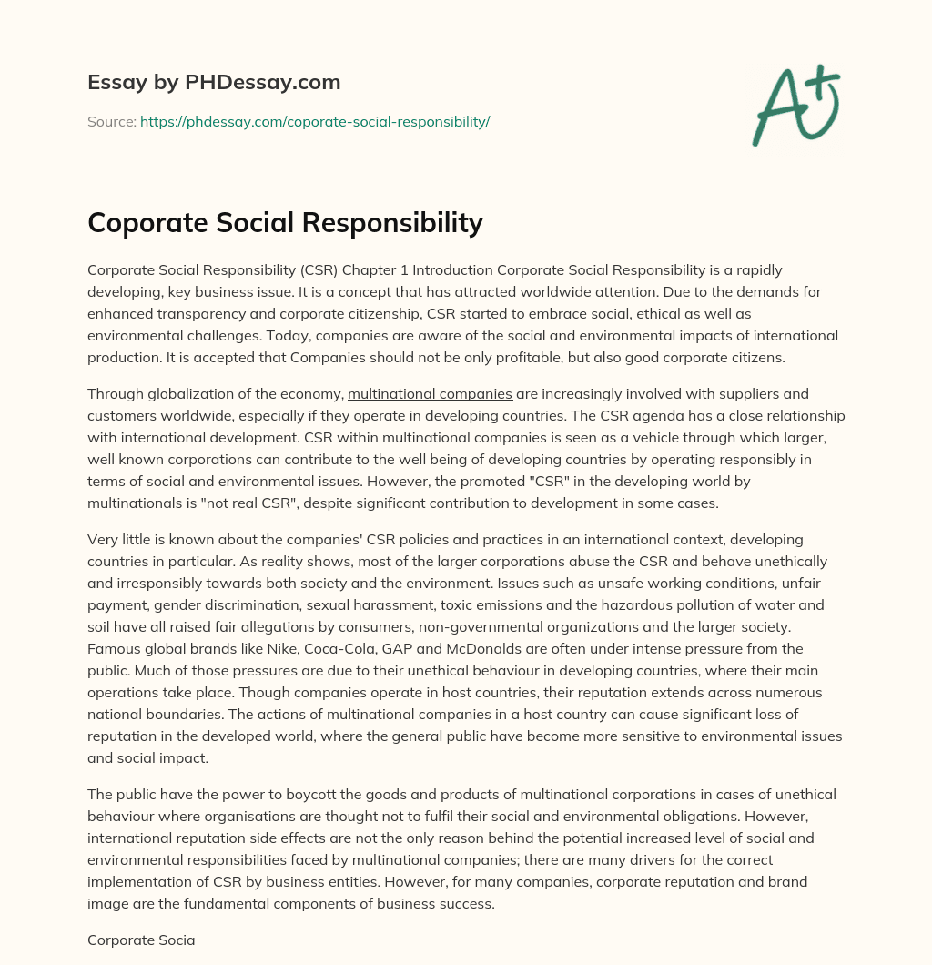 Coporate Social Responsibility essay