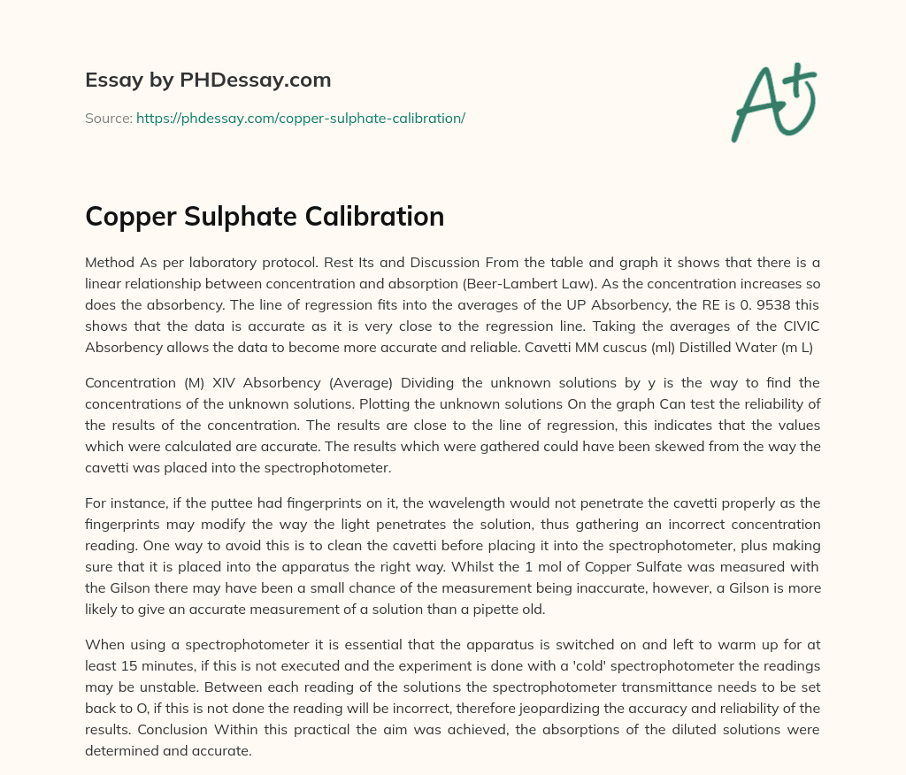 Copper Sulphate Calibration essay