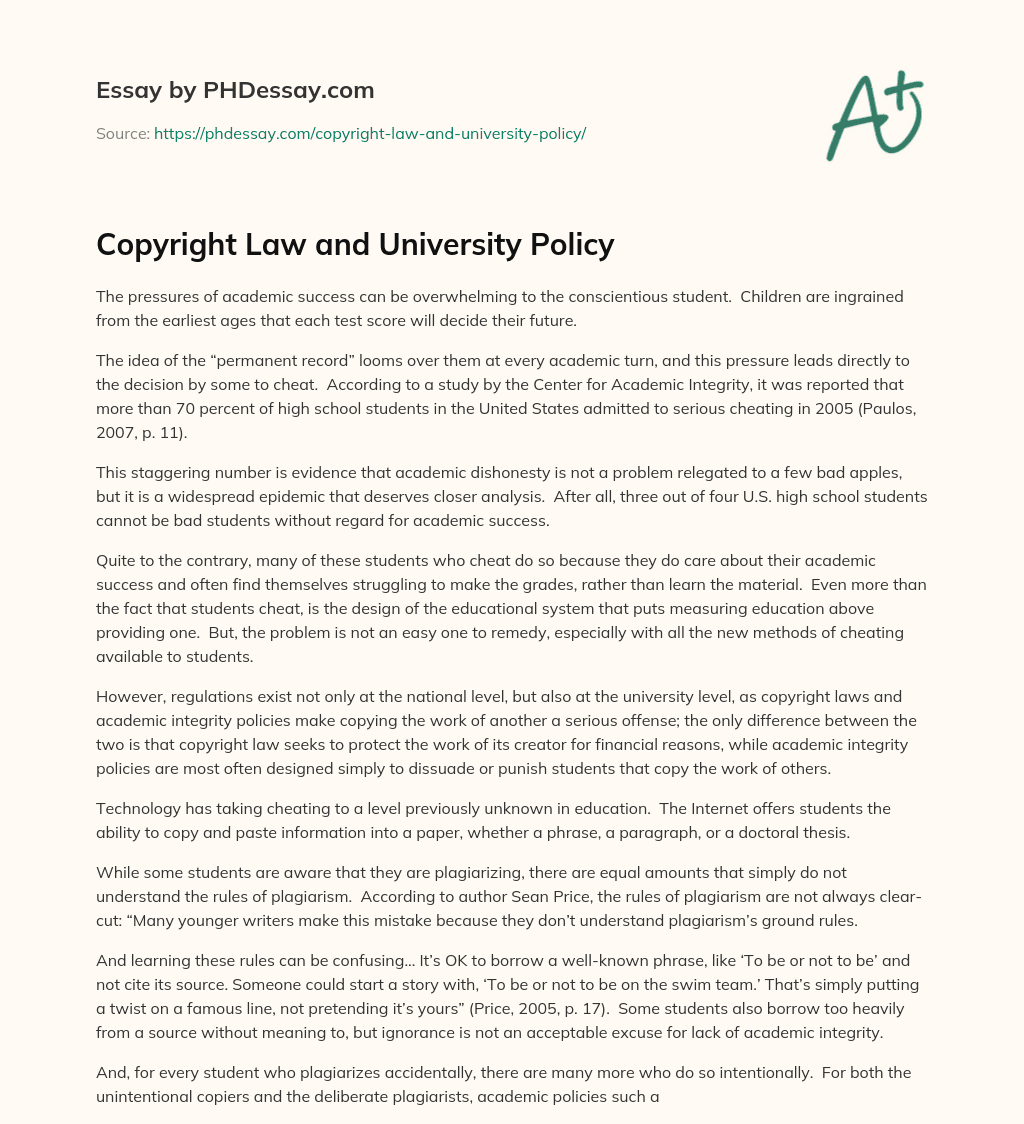 Copyright Law and University Policy essay