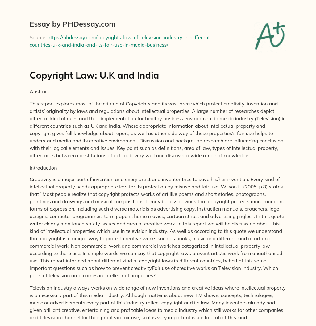 Copyright Law: U.K and India essay