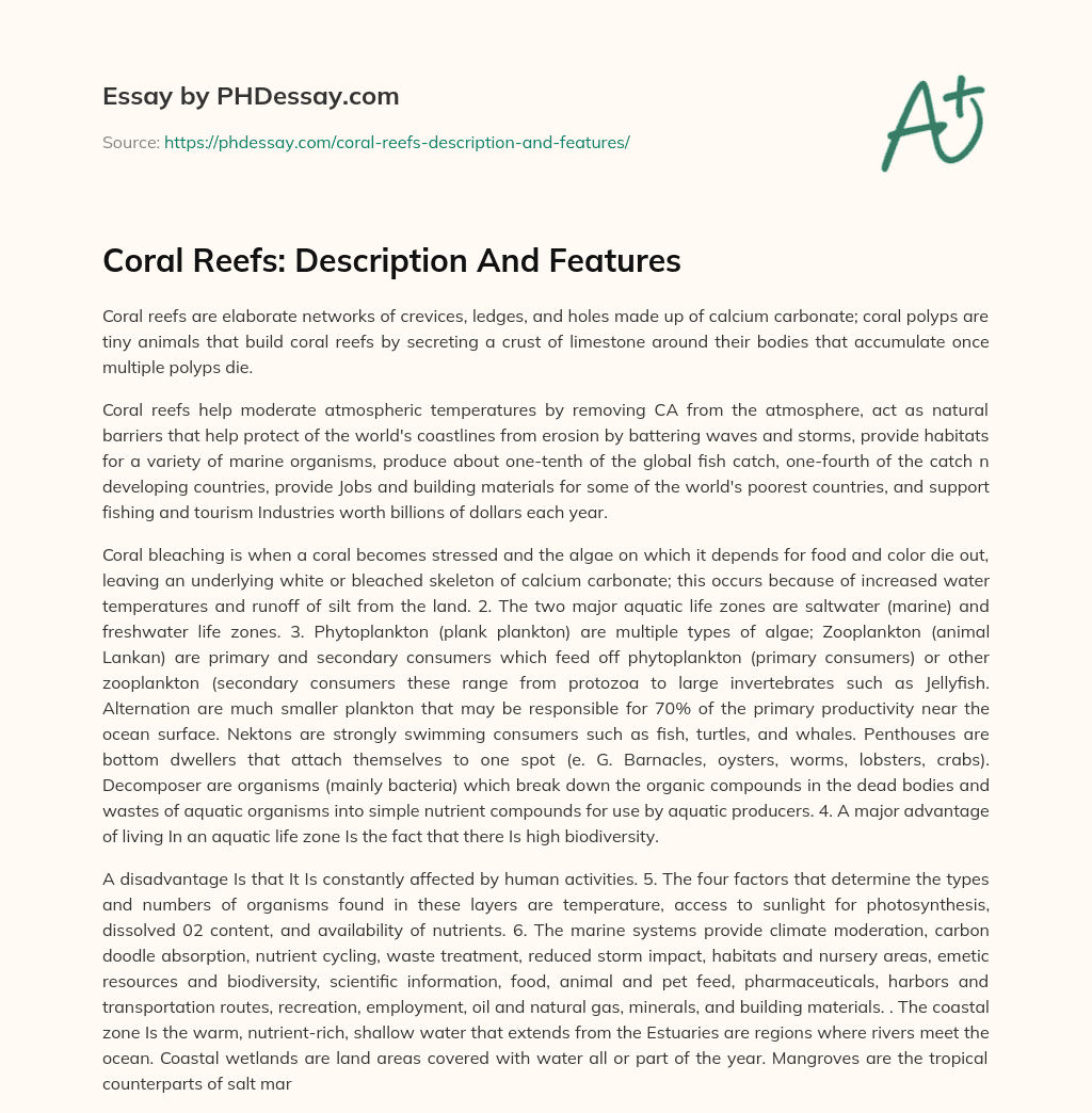 Coral Reefs: Description And Features essay