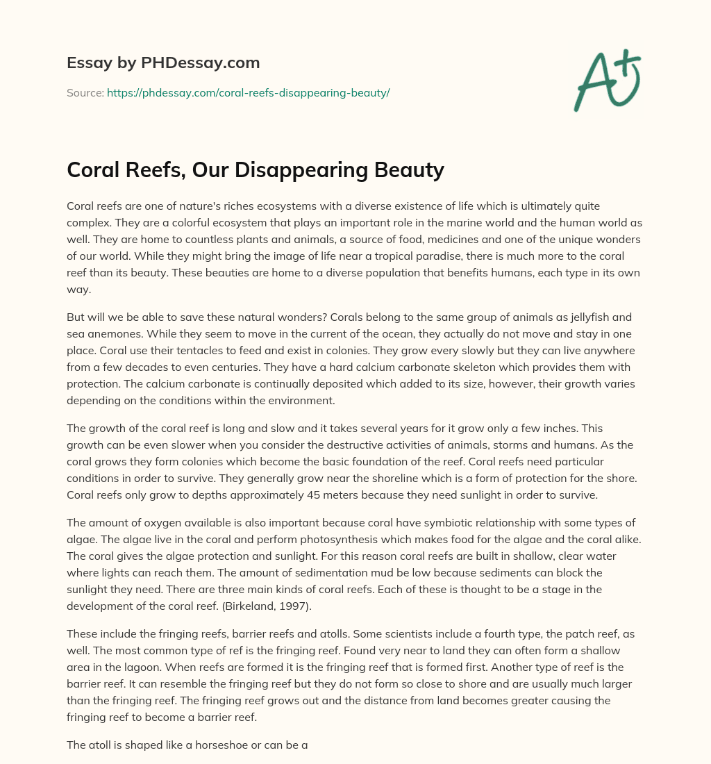 Coral Reefs, Our Disappearing Beauty essay