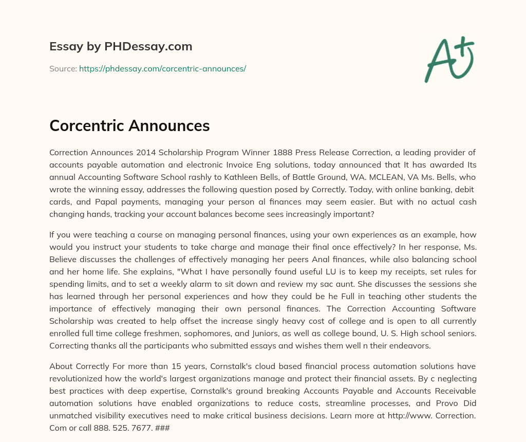 Corcentric Announces essay