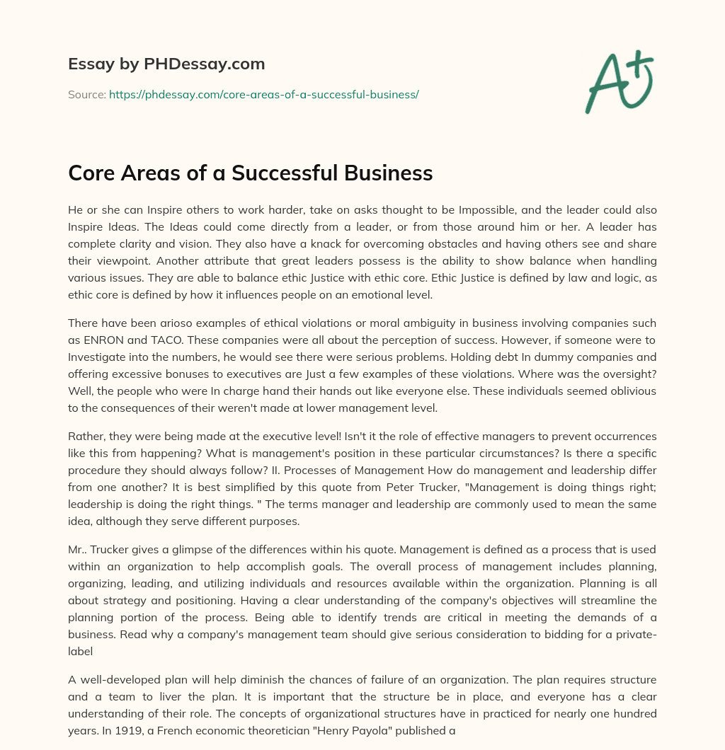Core Areas of a Successful Business essay