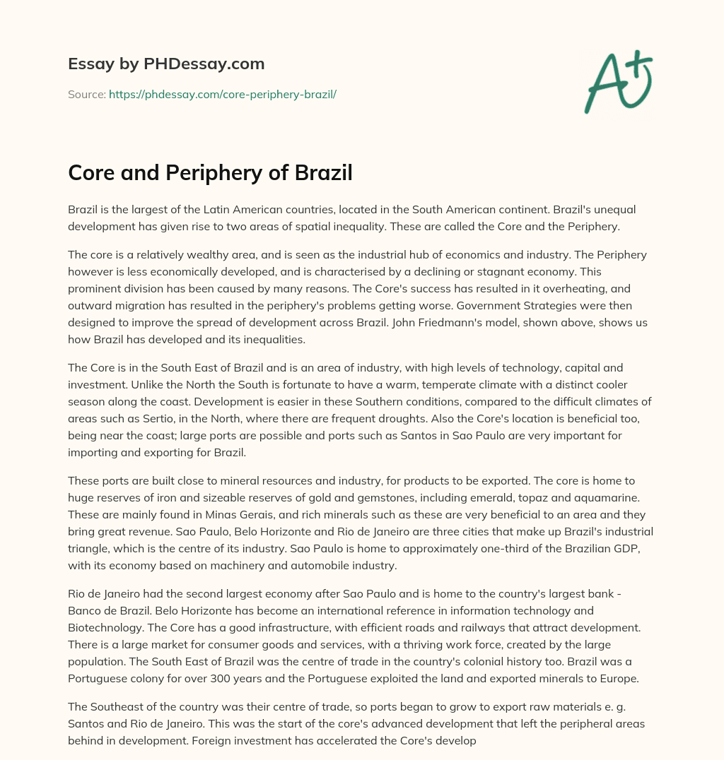 Core and Periphery of Brazil essay