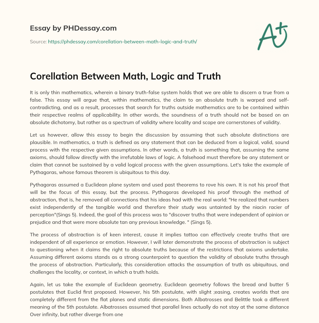 Corellation Between Math, Logic and Truth essay