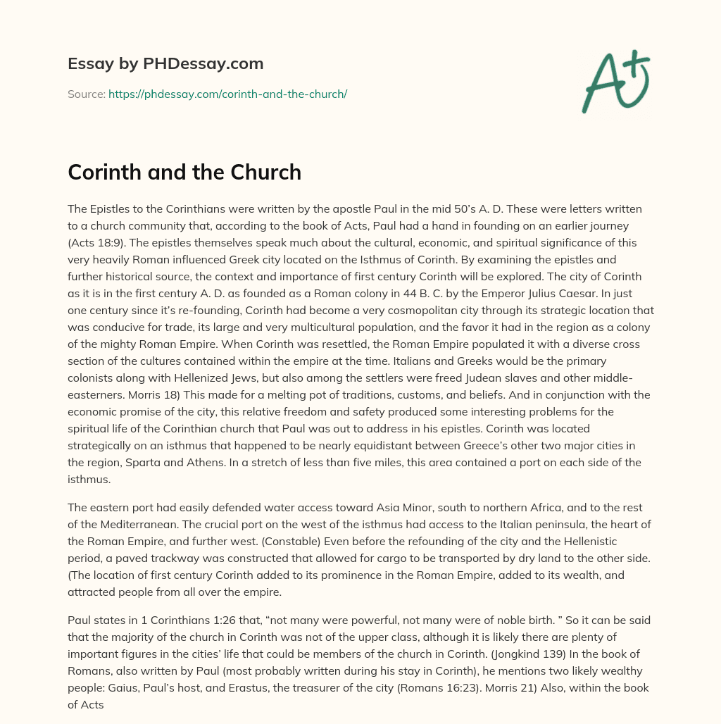 Corinth and the Church essay