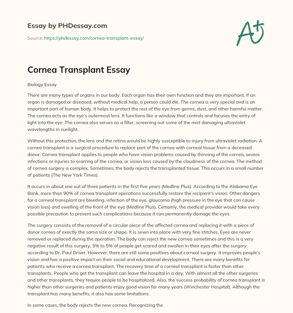 Cornea Transplant Essay essay