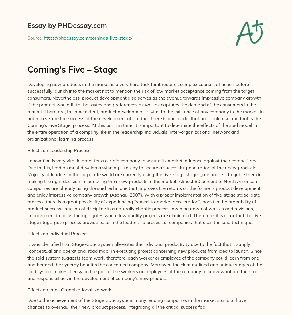 Corning’s Five – Stage essay
