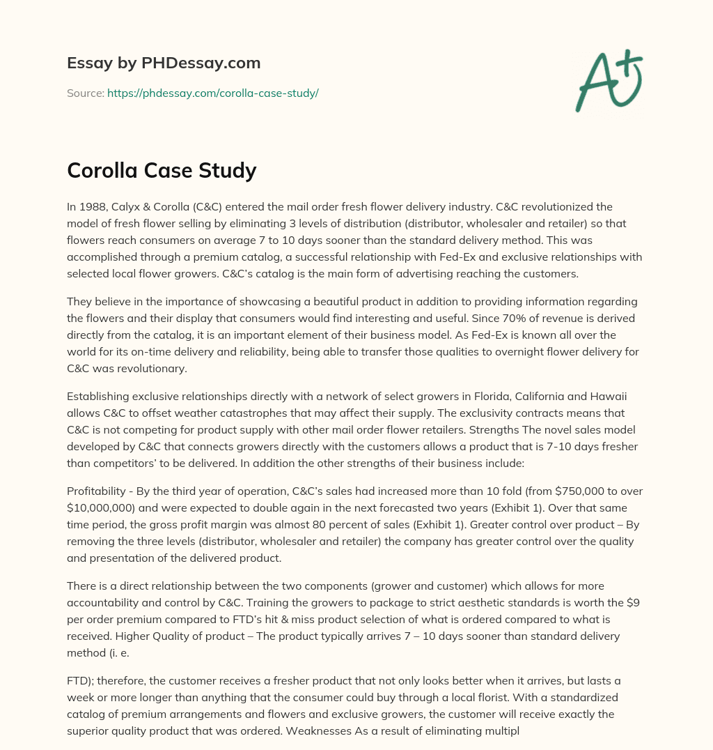 Corolla Case Study essay