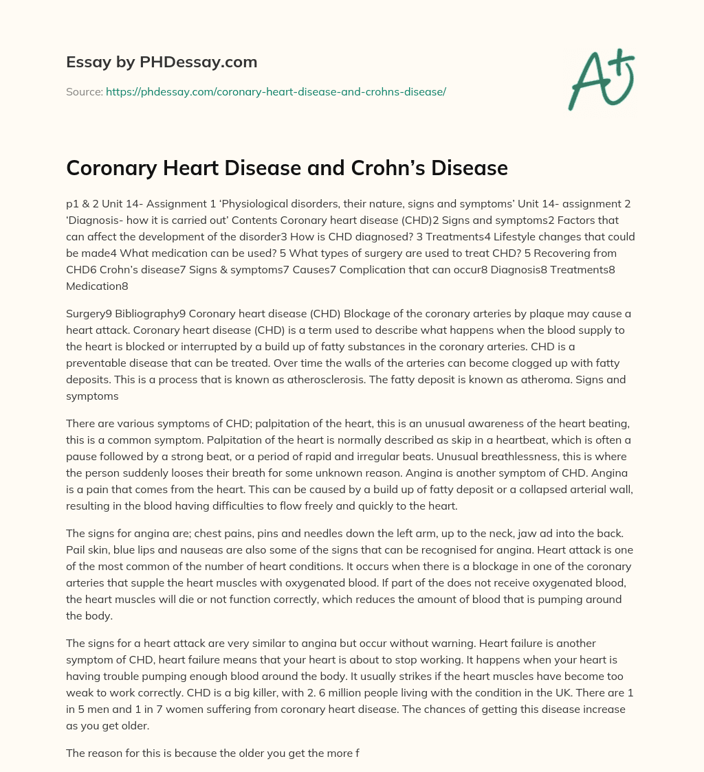 Coronary Heart Disease and Crohn’s Disease essay