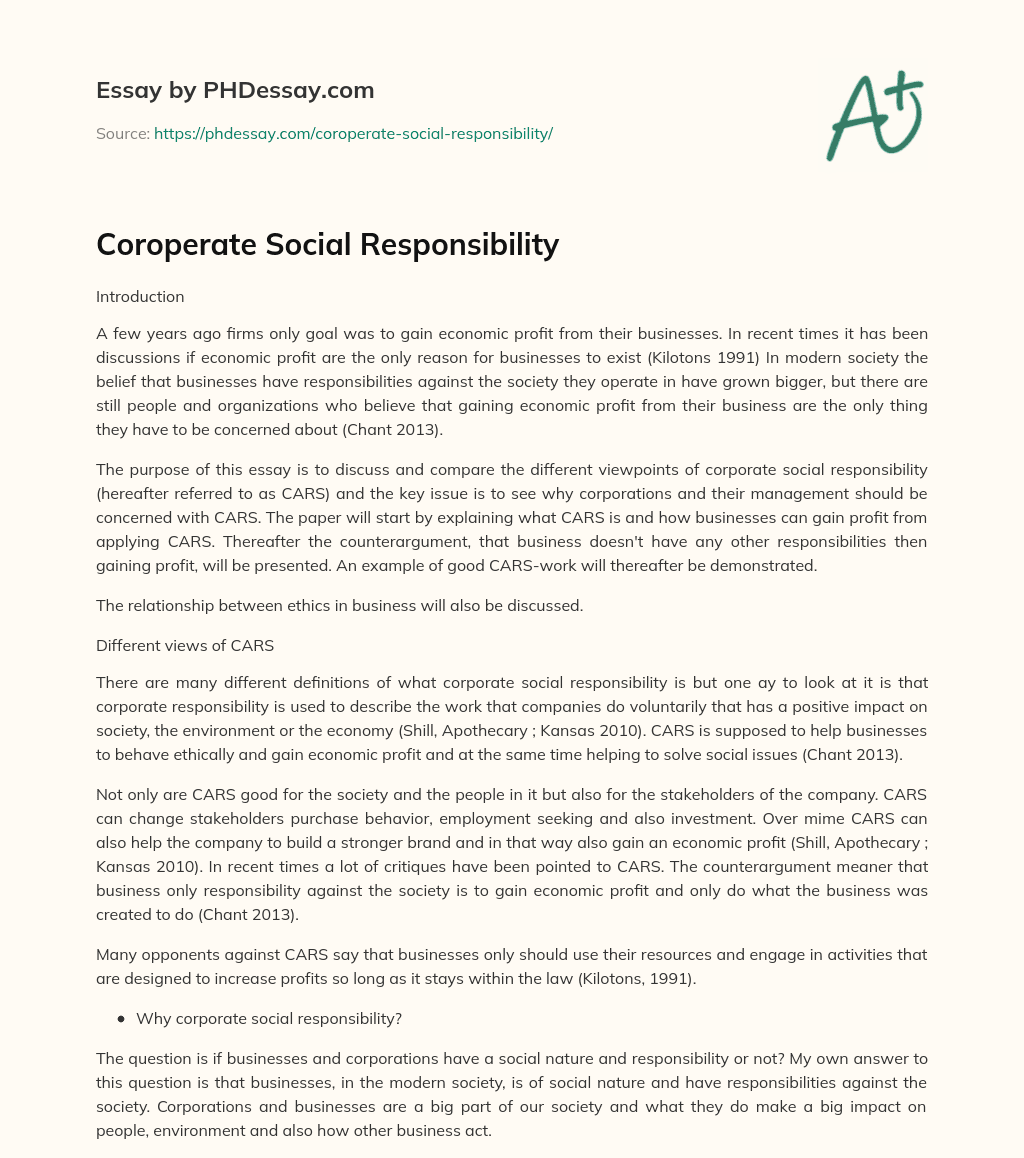Coroperate Social Responsibility essay