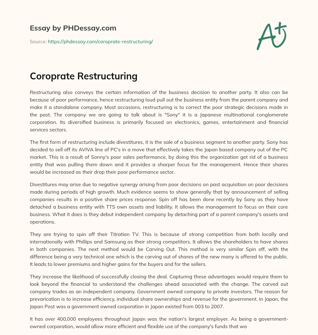 Coroprate Restructuring essay