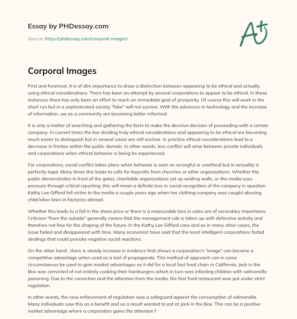 Corporal Images essay