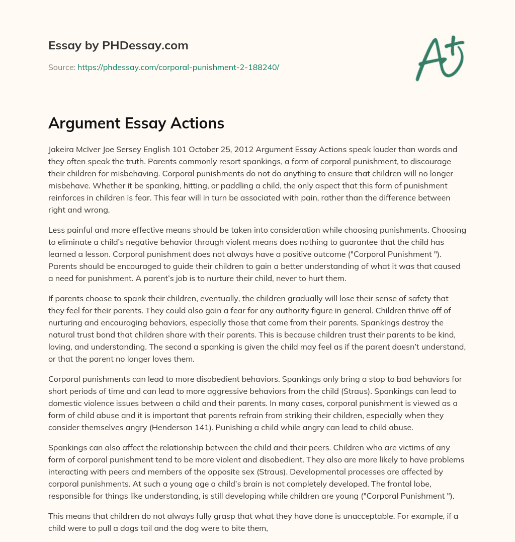 Argument Essay Actions essay