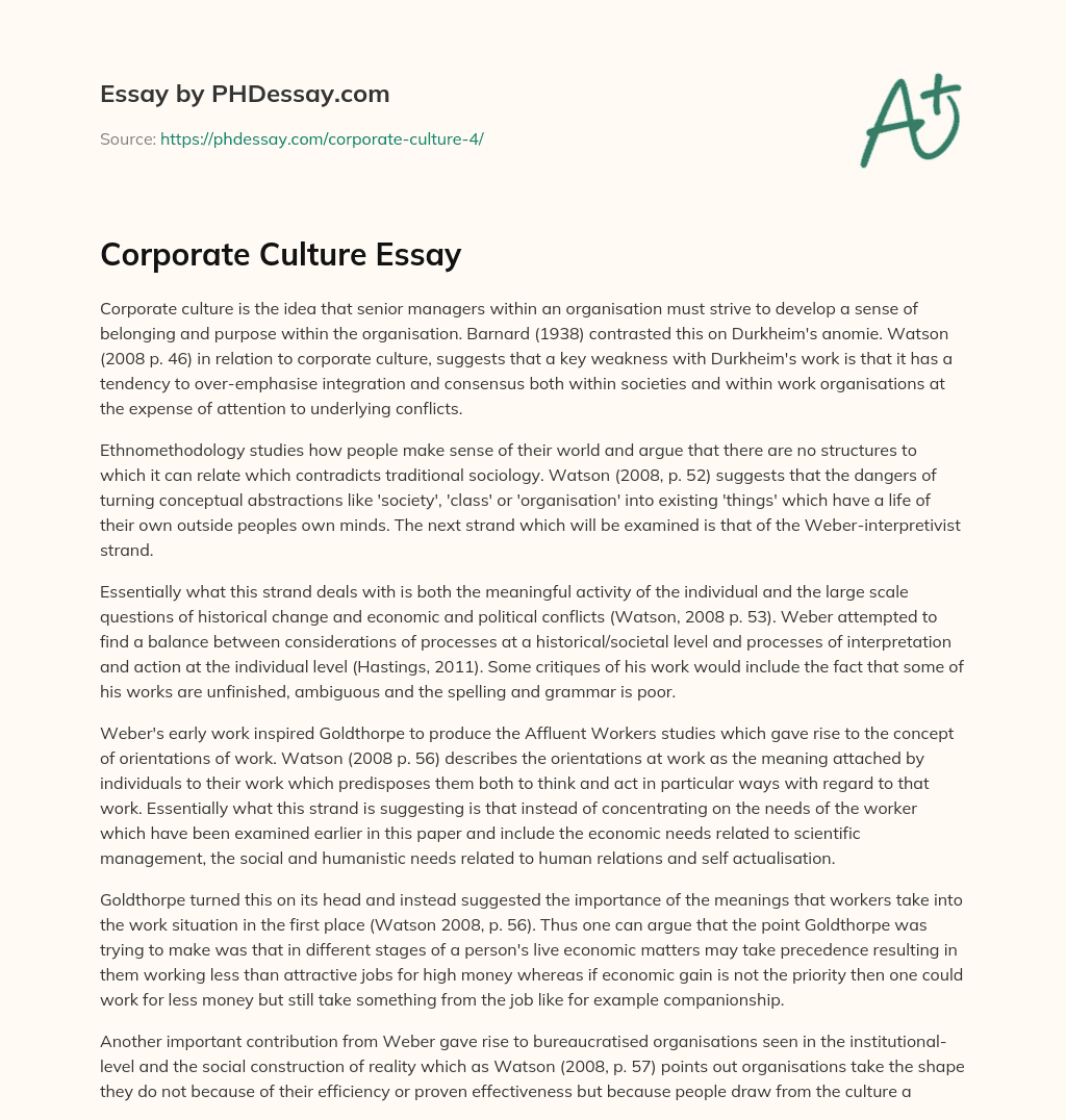 Corporate Culture Essay essay