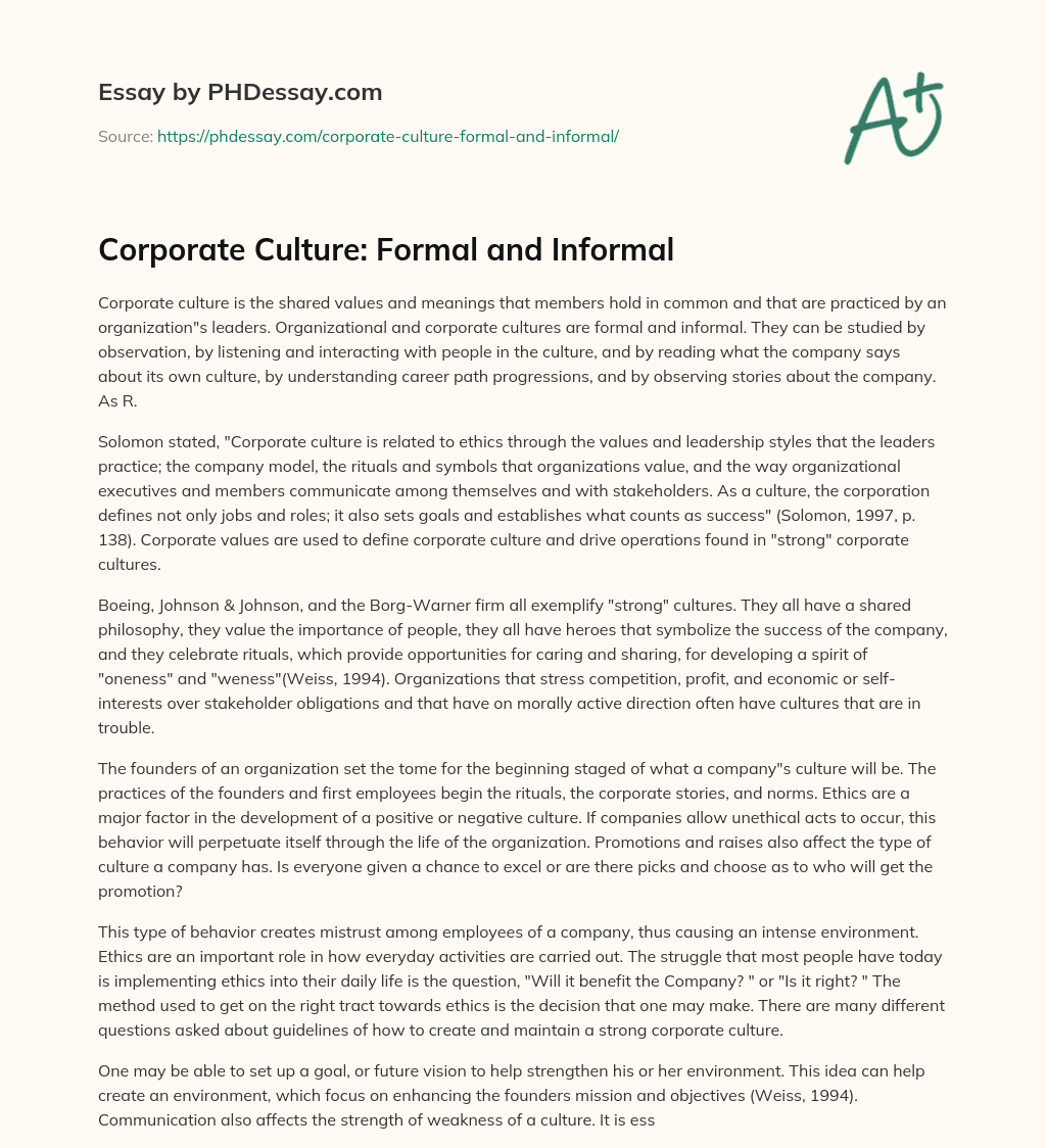 Corporate Culture: Formal and Informal essay