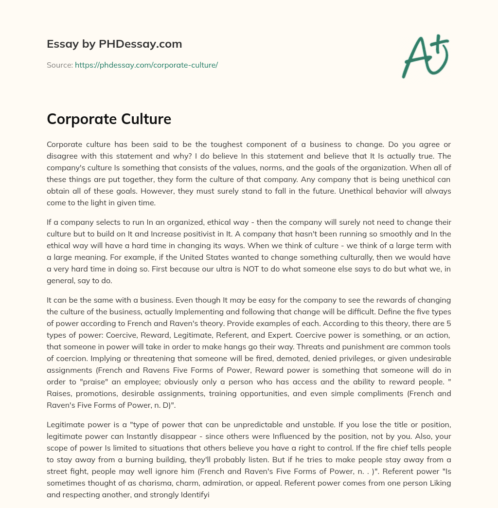 Corporate Culture essay