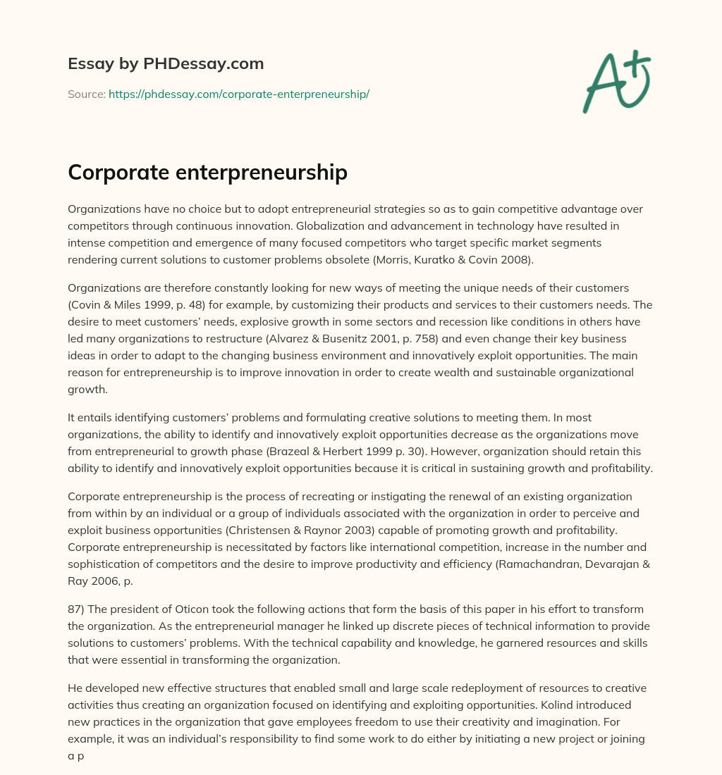Corporate enterpreneurship essay