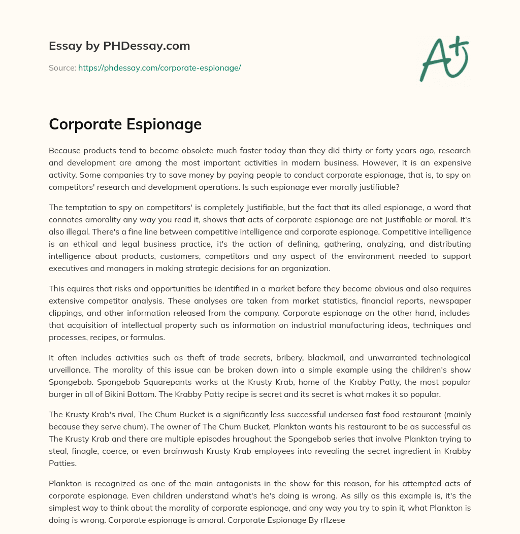 Corporate Espionage essay