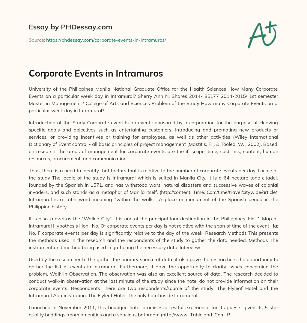 Corporate Events in Intramuros essay