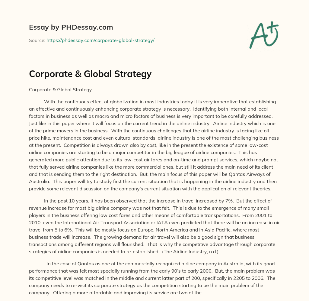 Corporate & Global Strategy essay