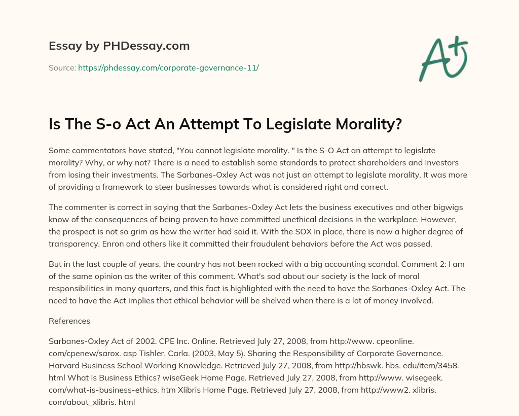 Is The S-o Act An Attempt To Legislate Morality? essay
