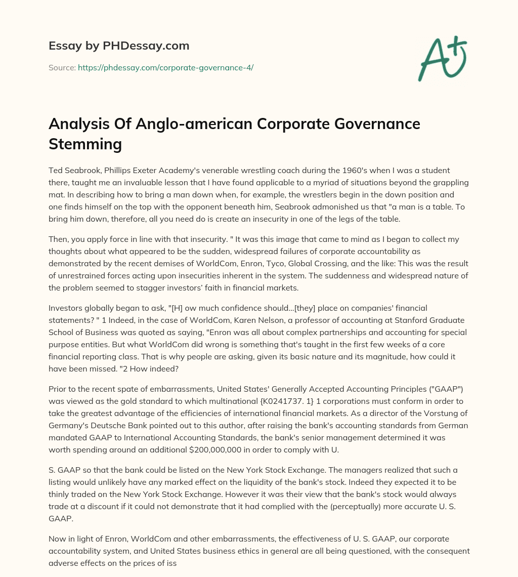 Analysis Of Anglo-american Corporate Governance Stemming essay