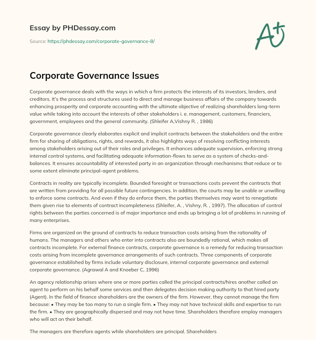 Corporate Governance Issues essay